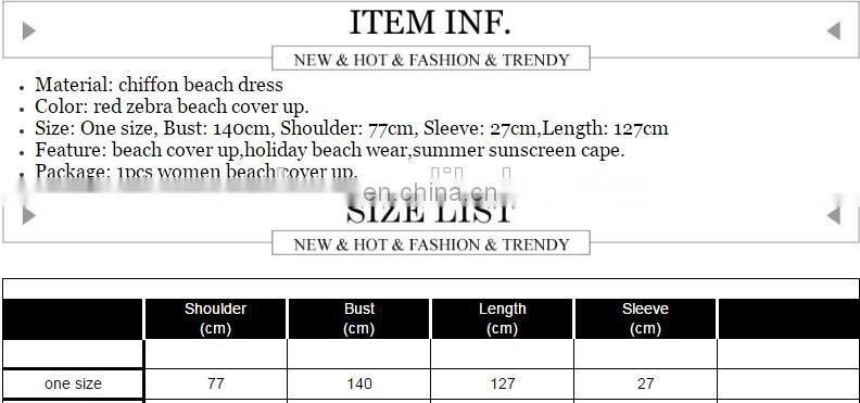 Zebra Beach Kimono Cardigan Summer Chiffon Beach Dress Cape Bikini Cover Up Casual Long Holiday Beachwear