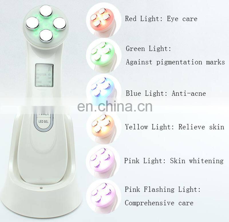 Portable High Frequency Ultrasonic Facial Wrinkles Removal Led Light Electric RF EMS Facial Massager Machine