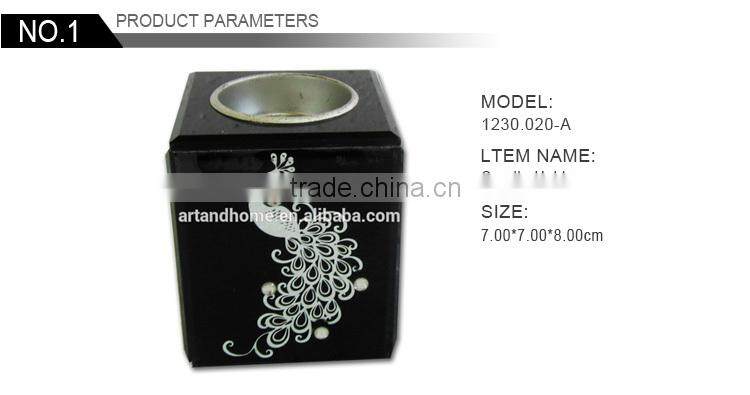 black printing glass candle holder with peacock 1230.020-A