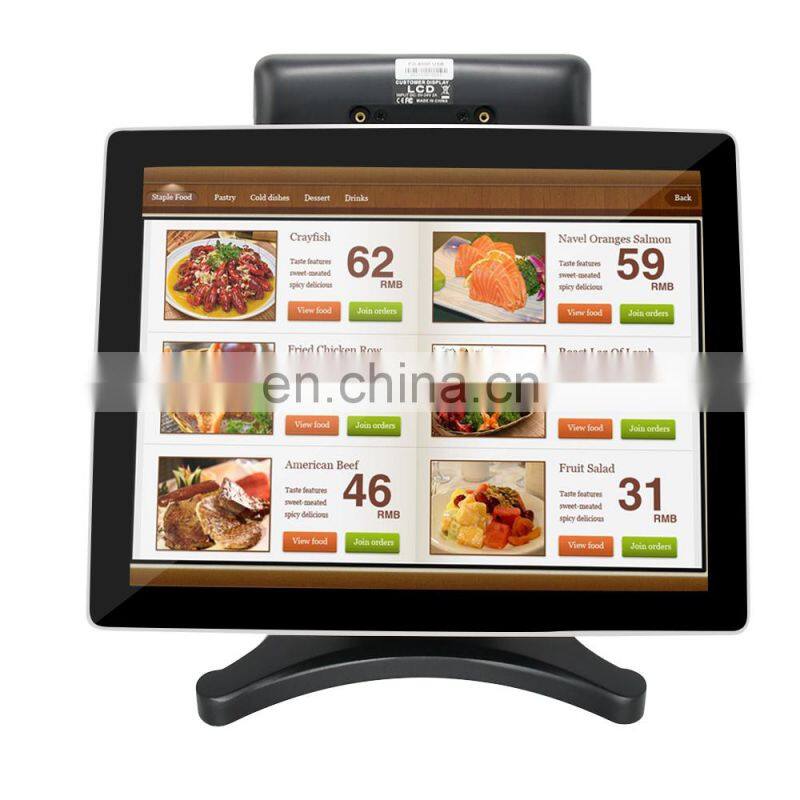 15'' Capacitive touch screen all in one POS with 8inch customer display system/cash register/cashier POS machine