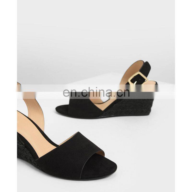 Women beautiful handmade open toe chunky heels wedge footwear with chunky metal buckle closure sandals shoes (sandalias mujer)