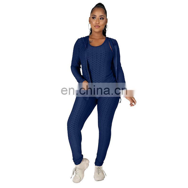 Customized LOGO Valentine's Day Clothes New Spring and Autumn Hooded Zipper Plus Size Sweater Sports Three-piece Yoga Set