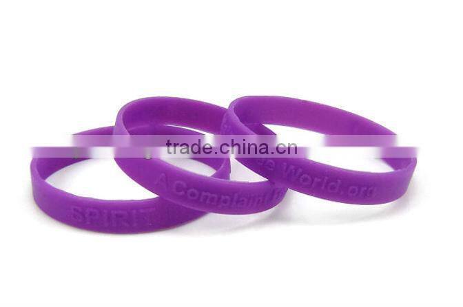 2016 Purple color personalized silicone free bracelets custom silicone bracelets no minimum