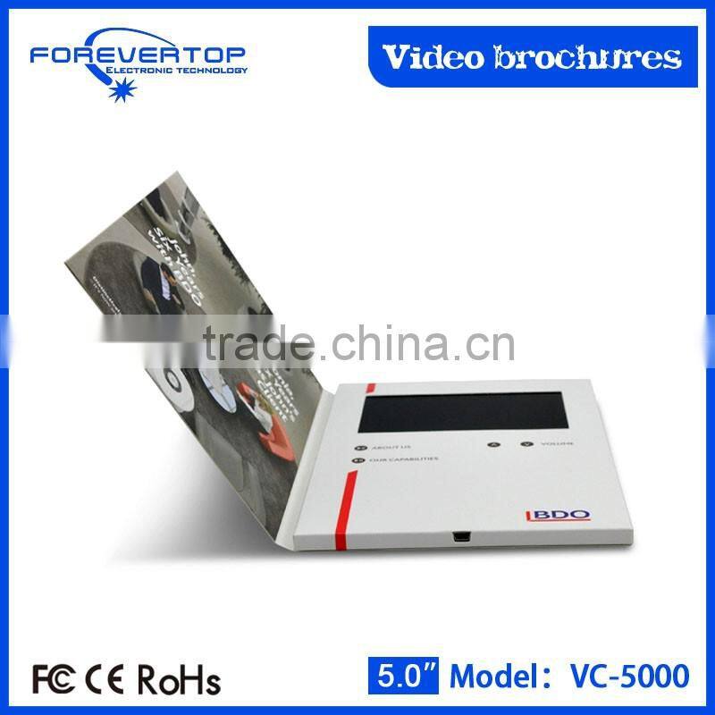 New arrived 5 inch headphone jack video brochure