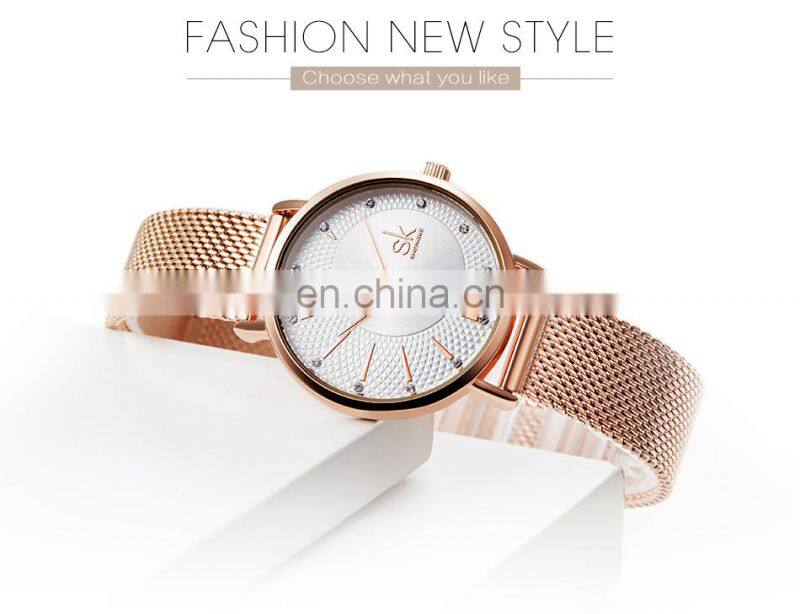 SHENGKE Hot Selling SS Mesh Band Watch IP Plated Rosegold Luxury Ladies Watch K0093L