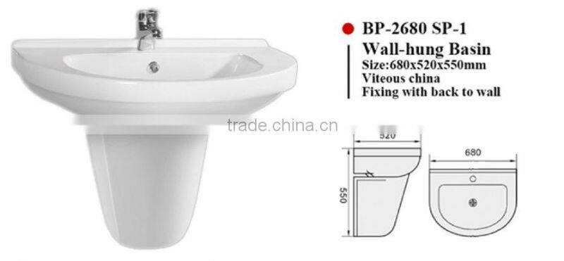 BP-2022 SP-1 Modern Bathroom Design, Quality Wall Hung Pedestal Basin, Bathroom Ceramic Hand Wash Sink Bash Bowl