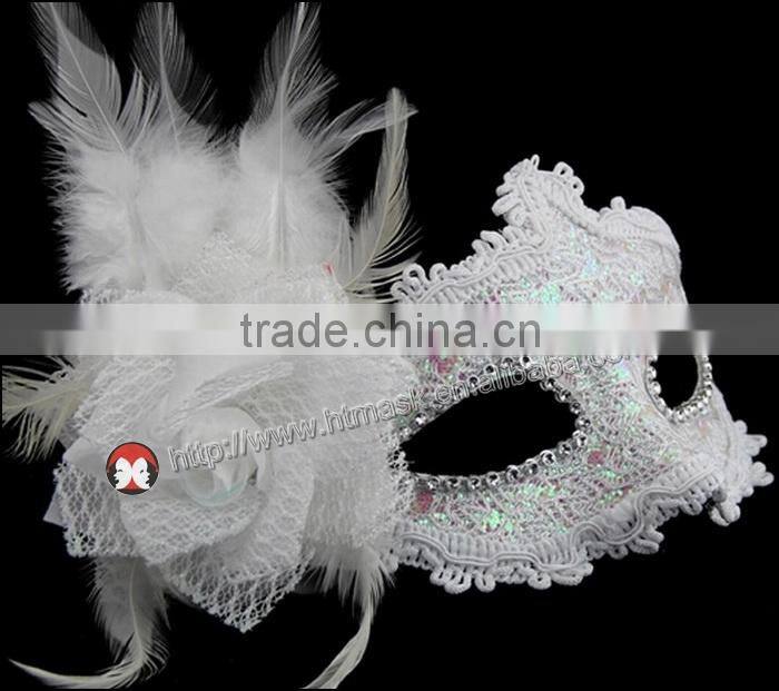 High quality beautiful half face artificial fabric rose flower party feather mask