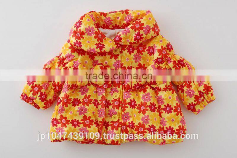 Japanese wholesale products high quality cute infant girl winter clothes flower pattern shirring jacket