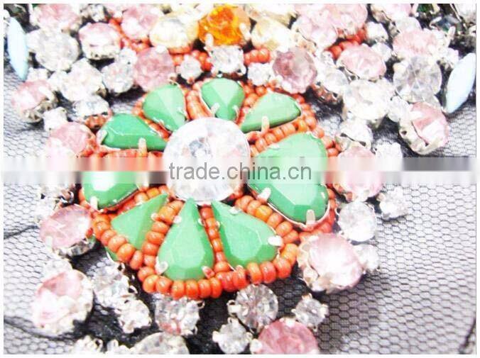 Factory ODM OEM Garment Parts,Big Crystal Glass Stone Cloth Collar,handmade Net Cloth Fake Collar