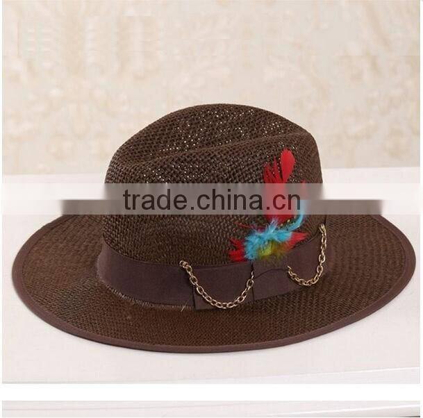 QXSH0046 New straw hat for men Fashion Feather Sombrero Fedora