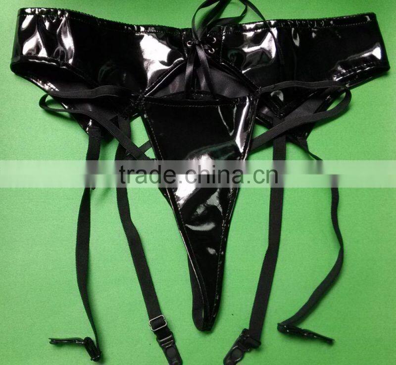 women faux leather garter lingerie wet look garter clips for stockings sexy gothic style belts suspender with g-string