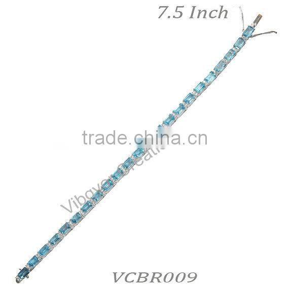 Sterling Silver Bracelet, Blue Topaz Bracelet , Rhodium Bracelet 925 Sterling Silver