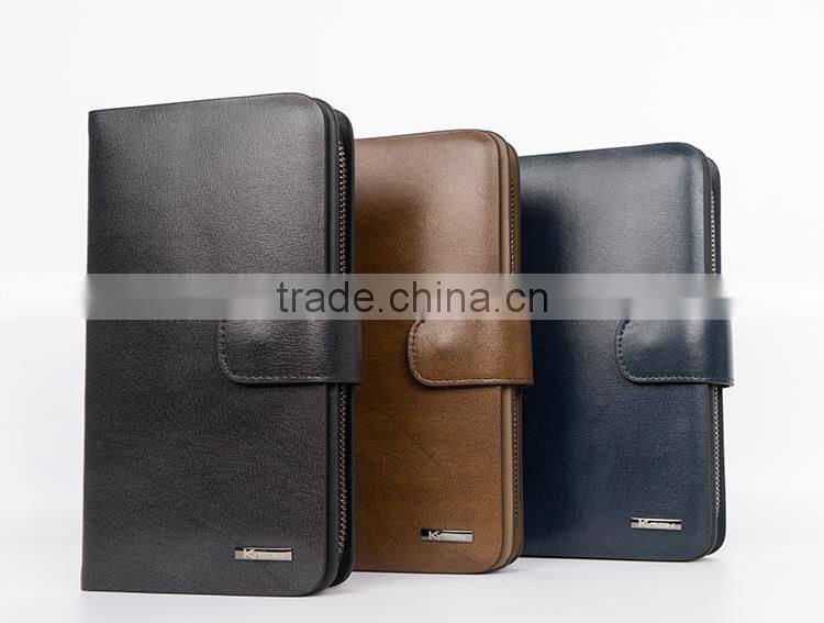 Brown Smooth Leather Men's Carrying Wallet Case Clutch Cell Phone Zippered Pouch