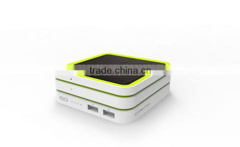 Multifunction stackable power bank with solar panel, wireless panel, fan model