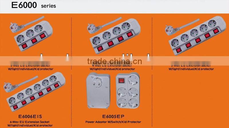 European style 4 way schuko power extension strip with individual switch (E6004EIS)