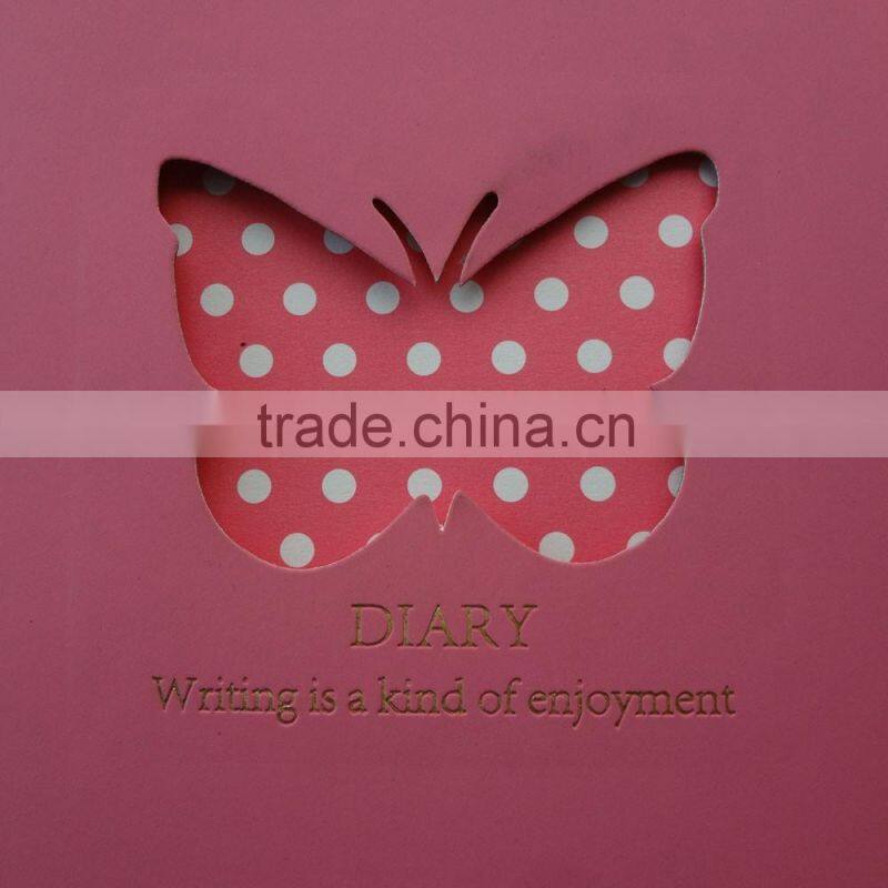 pink pu leather butterfly shape die cut notebook