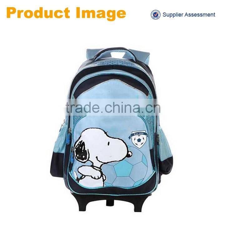 new product high quality waterproof nylon cartoon school bag with wheels bright