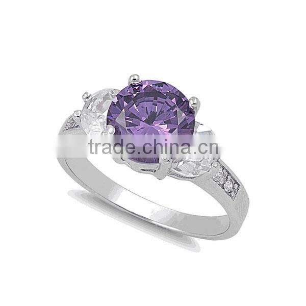 925 Sterling silver round amethyst CZ Prong setting ring