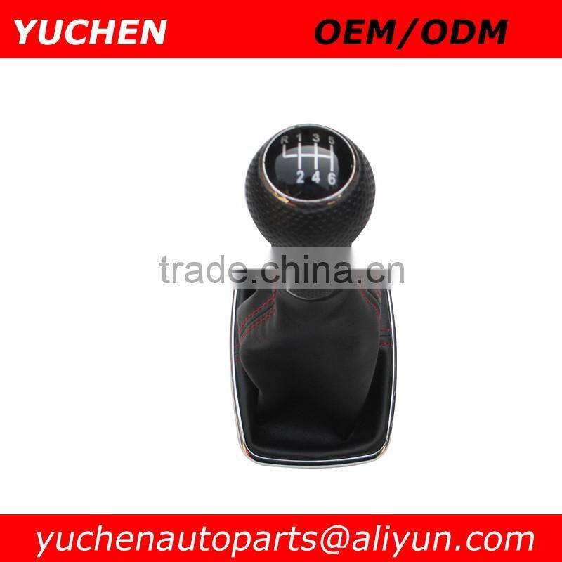 YUCHEN Car Shift Gear Knob Silver Caps Red Stitches Leather Boot For VW BORA GTI MK4 GOlf 4 1999-2005/ Seat Leon