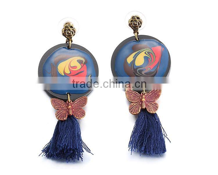 Valentine exotic blue tassel painted roud drop earingfor women with new design