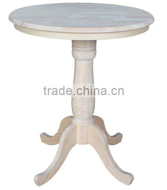 Unfinished 36" high round top counter-height pedestal table