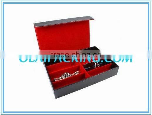 Black PU Leather Watch Eyeglasses Storage Display Box