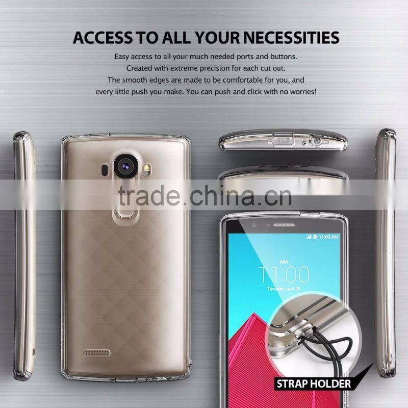 Samco Crystal Clear PC Back TPU Bumper Drop Protective Shock Absorbing Attached Dust Cap Cell Phone Display Case for LG G4