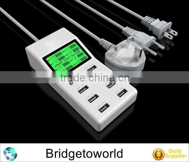 Universal 8 USB Port Display Screen US EU UK Plug Travel AC Power Adapter Socket Smart Wall Charger For Cell Phone Tablet Camera