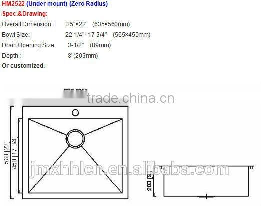 2015 hotsell 30"x18" zero radius handmade stainless steel bathroom sink