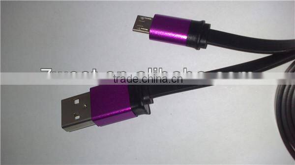 noodle flat metallic shell usb data charger cable for Samsug Sony HTC