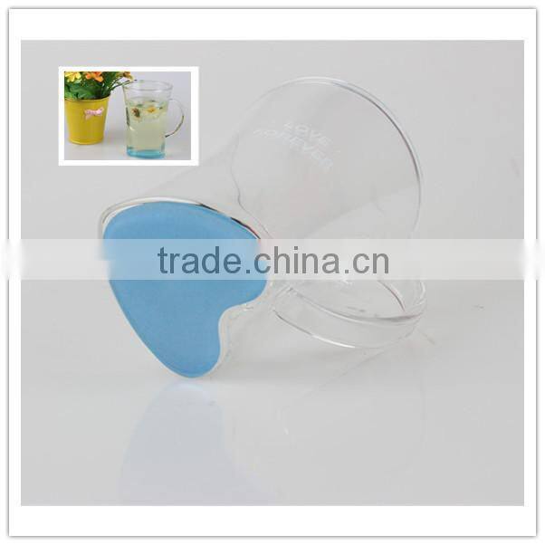 promotional gift couple use factory decal heart shape glass tea coffee cup with handle