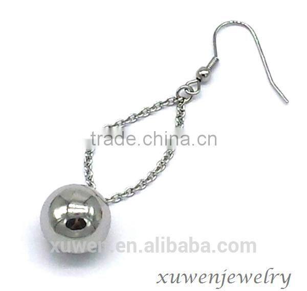 polish ball stainless steel chain hanging earrings