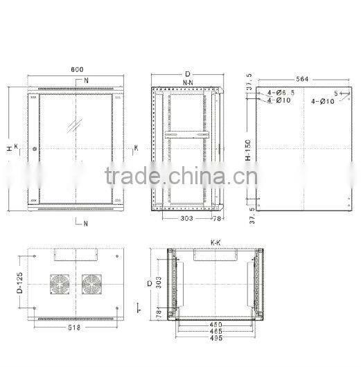 FU YUAN EM serials 19'' standard glass door network cabinet FY-EMG