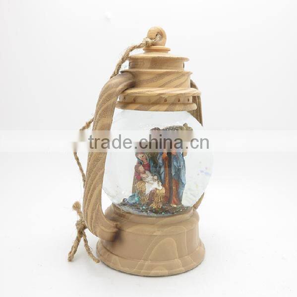 Christmas figurine polyresin giant snow globe with wooden base led light