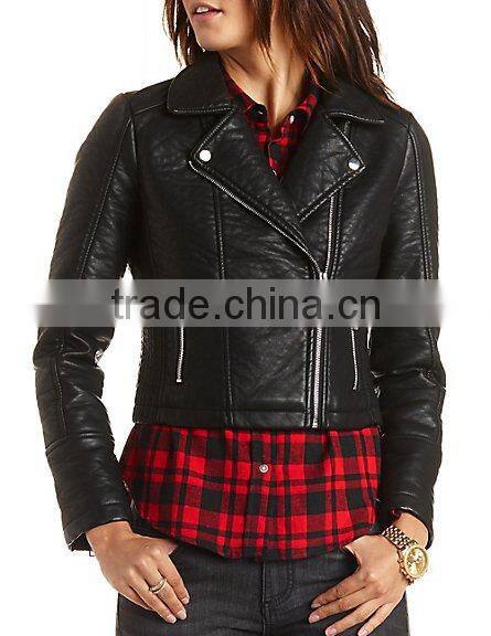 custom new design women faux leather moto jacket