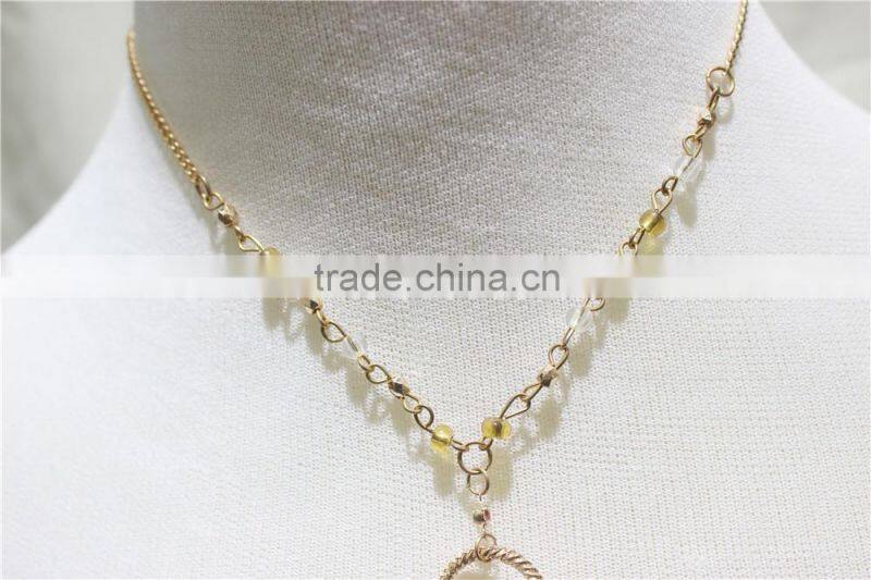 Newest Gold Peach Clear Seed Bead Pendant Hanging 5 Different Chain Triple Necklace2016 Fashion Style Wholesale