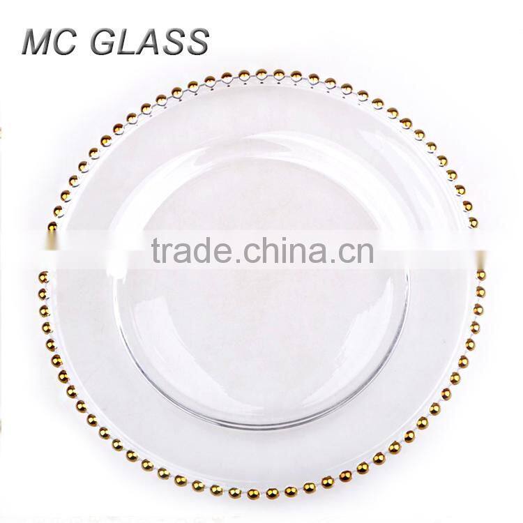 Cheap Wholesale Wedding Gold Silver Glass Beaded Charger Plates