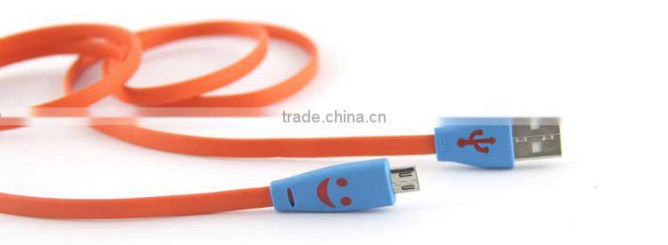 colorful led smiley face micro usb cable,flashing light for mobile phone