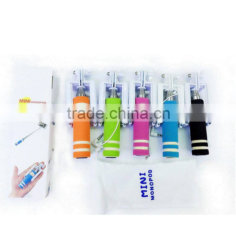 2015 Top Hot 13.5cm Super Mini Wired Selfie Stick Handheld monopod mini selfie stick pocket selfie stick