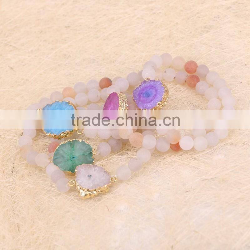 Mix Color Quartz Stone Druzy Bracelets Matte Frosted Agate Beads Bracelets