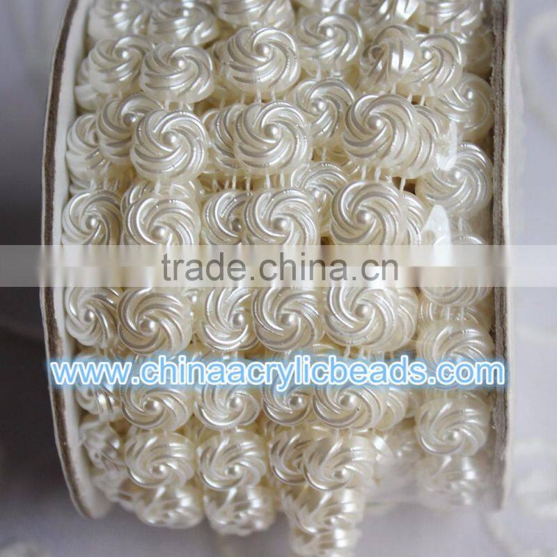 wholesale fashion 11MM flower white fake Pearl beaded sash lace trimming for wedding dress/garment diamond ribbon accessory