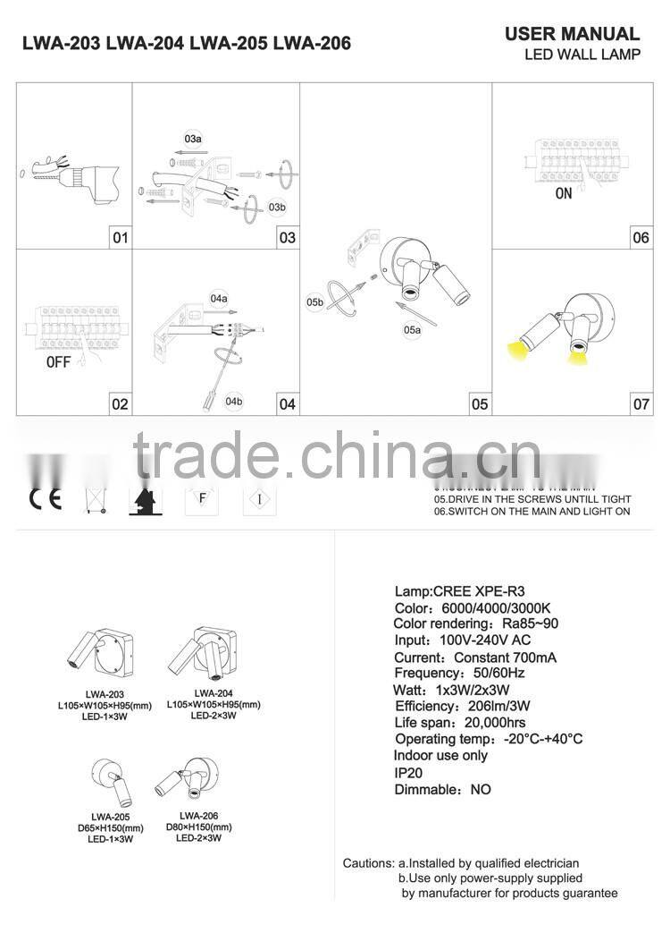 stylish aluminum 3w adjustable led surface led mirror light