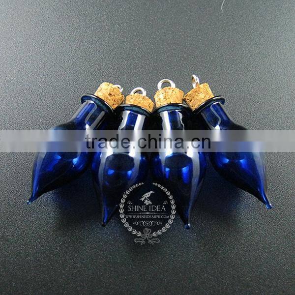 35*15mm blue water drop glass bottle 5mm mouth wood bail vial pendant wish charm DIY supplies 1800149
