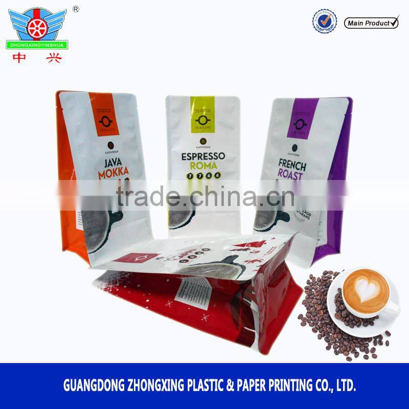 Custom print multi material made plastic flat square block bottom bag for coffee