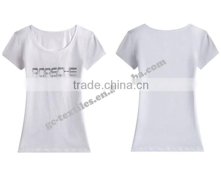Girl's Hot Fix Rhinestone Slim Short Sleeve T-shirts for Promotion