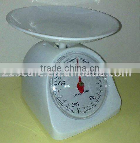 Mechanical kitchen scale with round tray