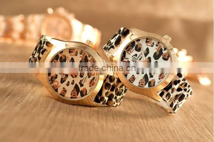 Women's Geneva Watch Leopard gold color Silicone Wristwatches Quartz Ladies dress watch dropship digital time Sport Watch