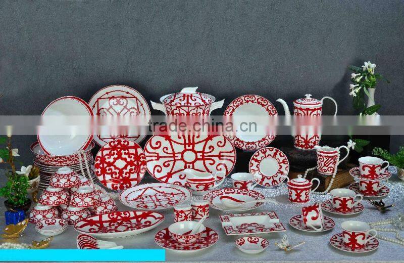 New design joyous red flower painting ceramic dinnerware set