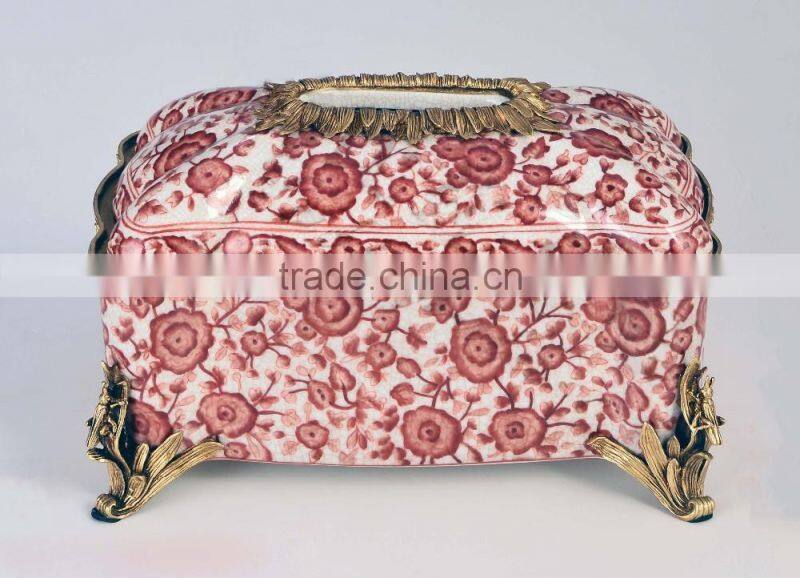 Exquisite squirrel shape brass decorative ceramic tissue box