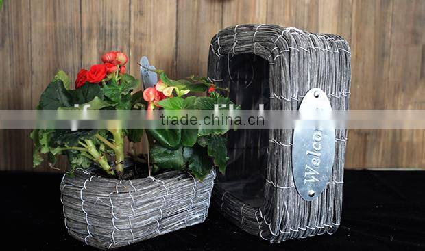 Family garden flowerpot gray biodegradable square wicker basket for plant